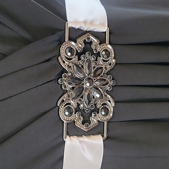 Scarlett Nite Deep V Neck Embellished Belt Ribbon Tie Fit & Flare Dress-Sz 14 - Picture 5 of 8